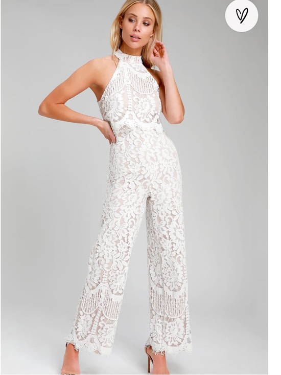 Lulus Pants - [Lulus] White Lace Halter Jumpsuit Bridal Shower (M)